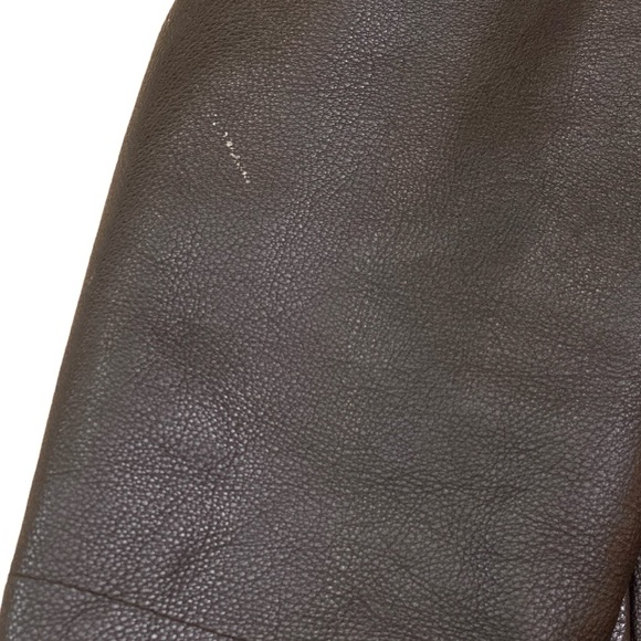 Vintage 90s Normcore J.Crew Brown Heavy Leather wool lined coat - Picture 3 of 8